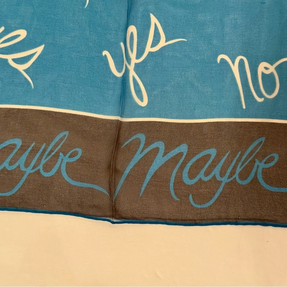 LULU GUINNESS NEW SCARF BLACK BLUE GRAPHIC YES NO MAYBE SILK SQUARE NWT